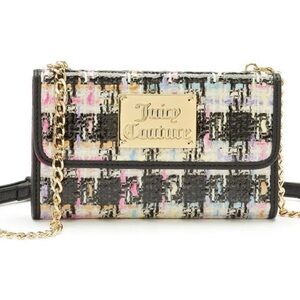 •Juicy Couture Wallet Purse Crossbody Tweed Plaid Design W/Leather Chain